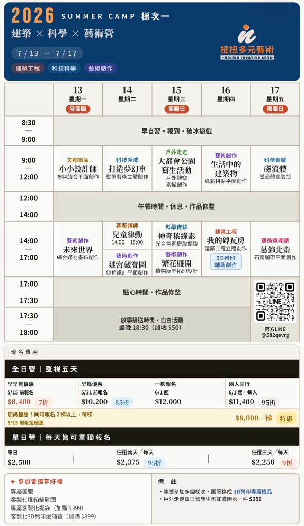 2026 夏令營梯次一行程與活動介紹